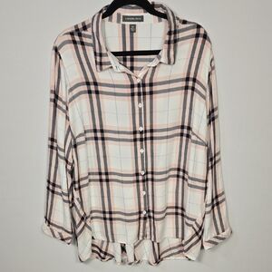 Alexander Jordan‎ Women's Plaid Long Sleeve Button-Down Shirt, Pink, Gray Size L